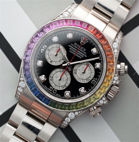 rolex daytona rainbow white face replica|rolex daytona rainbow everose gold.